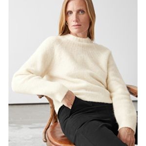 Ribbed Mock Neck Wool Blend Sweater